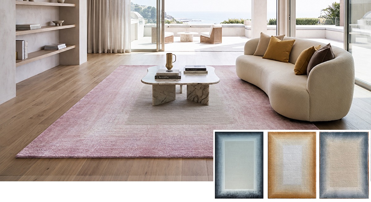 Silk Sunset Collection — Tibetan wool and Chinese silk rug with ombré border